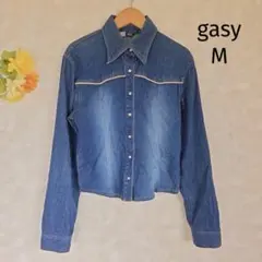ガシー gasy デニムシャツ M パイピング インディゴブルー 長袖