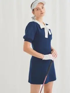 ココエアリー　リボンタイミニニットワンピース　ネイビー