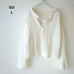 GU 2way レーシーフレアスリーブセーター メッシュ トップス 白 L
