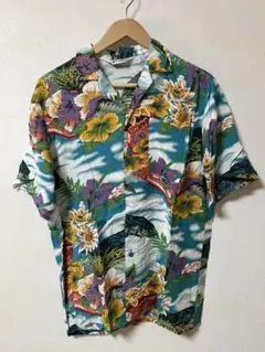 ▼island image ハワイアンプリント 半袖シャツ アロハシャツグリーン