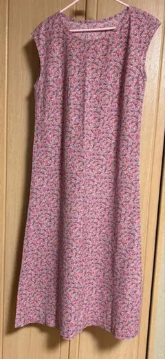 フラワープリント ノースリーブ ロングワンピース　ハンドメイド　L