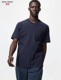 【UNIQLO】エアリズムコットンTシャツ　ネイビー　M