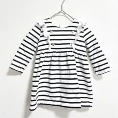 プチバトー ベビー服 81cm スウェットワンピース フリル ボーダー 秋冬