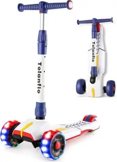 子供用 キックボード 三輪車 4段階高さ調整 光るLEDタイヤ 静音 ブルー