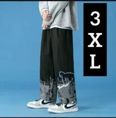 新品未使用 ワークパンツ パンツ 薄手 くま柄 ブラック ストレート 黒