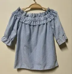 新品　ストライプ　オフショルダー　カットソー　レディース