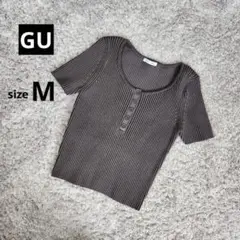 美品【GUジーユー】リブヘンリーネックセーター(半袖)Tシャツ◇M・グレー