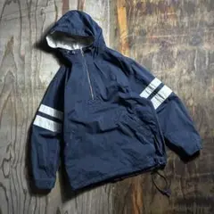 90s J.CREW コットン アノラック パーカー ネイビー 袖ライン ジップ