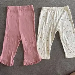 ベビーパンツ　レギンス　フリル付きピンクと花柄ホワイトパンツセット