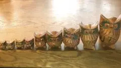 木彫り バリ島土産 木製フクロウの置物 9羽セット