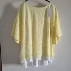 イエロー レース 半袖トップス