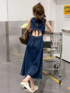 ホローバック✭膝丈サスペンダードレス★女子会✭普段着お洒落お出かけコーデ
