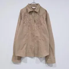 Jasper Minx　ベロアシャツ　スエード　刺繍　長袖　L　ワークシャツ