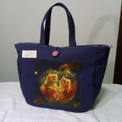 ネコのトートバック*inりんご真珠 2way Dカン付ショルダー可*ハンドメイド