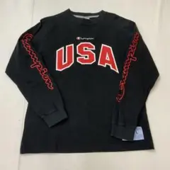 Champion チャンピオン ロンT 袖プリント ブラック L