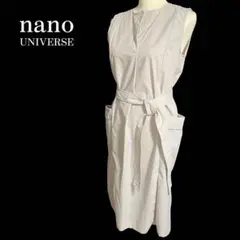 【美品】ナノユニバース リボンベルト付 ノースリーブ ワンピース ライトグレー