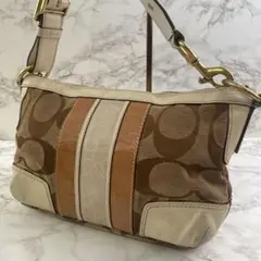 COACH コーチ シグネチャー ジャガード×本革 レザー ショルダーバッグ