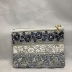 インド刺繍リボン　ミニポーチ　ハンドメイド