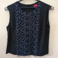 TAFFETA ノースリーブシャツ 黒　シルク　可愛い