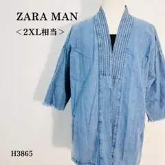 ZARA MAN ガウンジャケット デニム羽織 五分袖 和モダン 2XL ブルー