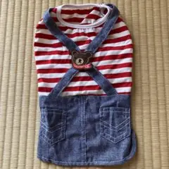 犬用赤白ストライプデニム様服