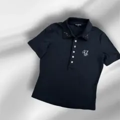 Valenki Sports 黒ポロシャツ 半袖 ビジュー付き