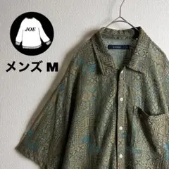 総柄シャツ半袖　シースルースケ感　幾何学模様　希少　ユニセックス　レトロ　古着