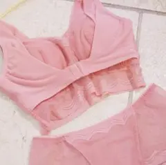 【新品】ふんわりRoomBraヘムフィットブラ＆ショーツセット【ペールピンク】
