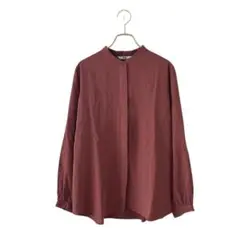 UNIQLO ユニクロ(L)レーヨンバンドカラーブラウス(長袖)ブラウン