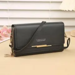 【人気】ブラック 財布 ショルダーバッグ ポシェット スマホショルダー 韓国 黒