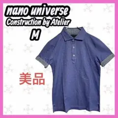 極美品　[ナノユニバース] 花柄　半袖　ポロシャツ　フィッシュテール　ブルー