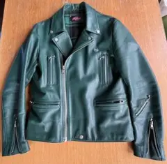 666 原宿店購入　グリーン　ダブルライダースジャケット　タータンチェック　36 666 トリプルシックス 裏地タータンチェックダブルライダース
