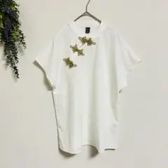 ✨美品✨SHEIN ホワイト刺繍Tシャツ 【Ｓ】チャイナ トップス