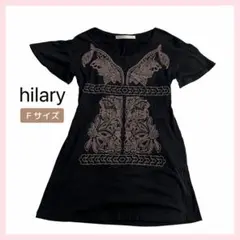 【夏物処分セール】hilary ヒラリー トップス ブラック 刺繍デザイン F