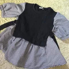 黒と白のチェック チュニック 100cm~