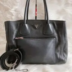希少✨ PRADA ハンドバッグ2way シボ革 シルバー金具 ブラック