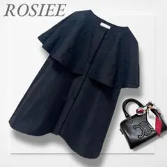 ロージー◆デザインブラウス(S)黒 ノースリーブ ケープ 綺麗め 上品 華奢見え