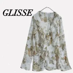 GLISSE フリルブラウス 花柄 透け感 ホワイト シアーシャツ エレガント
