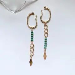 ❤️お得セット❤️ 夏デザイン　イヤーカフ　　アシンメトリー　ロング　ターコイズ