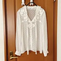 ZARA BASIC ホワイト ドット柄 ブラウス S