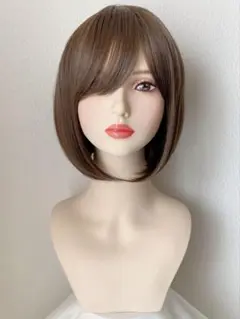 新品　フルウィッグ　ボブ　ライトマロンブラウン　耐熱　かつら　ウィッグ