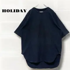 ホリデー　ブラック Tシャツ ルーズフィット　男女兼用　ラウンドヘム　カットソー