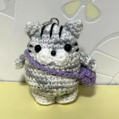 ぷっコロシリーズ　ネコ　サビトラ グレー　あみぐるみ　動物　人形　キーホルダー