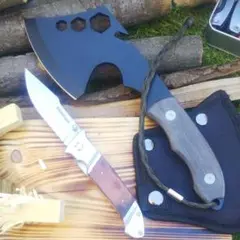 ❇️⭐️軽量手斧+折り畳みサバイバルナイフ200mm、新品⑫