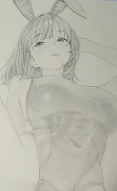 バニーガール 鉛筆画 A4サイズ　手描きイラスト　イラスト
