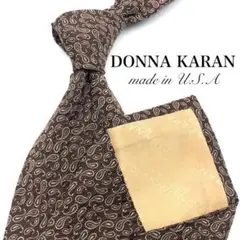 【美品】DONNA KARAN ペイズリー柄 ジャガード織 ブラウン 茶