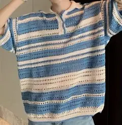 メンズ　透かし編み　半袖ニット