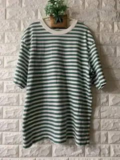 UNIQLO ユニクロ　グリーン✖️ホワイト ボーダー半袖Tシャツ　Lサイズ