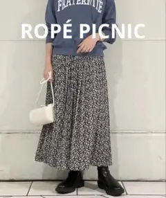 【ROPÉ PICNIC】ナチュラル楊柳プリーツスカート38 ブラック　ロング丈