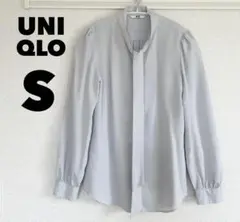 ユニクロ　UNIQLO レーヨンボウタイブラウス　S 長袖　ライトグレー
